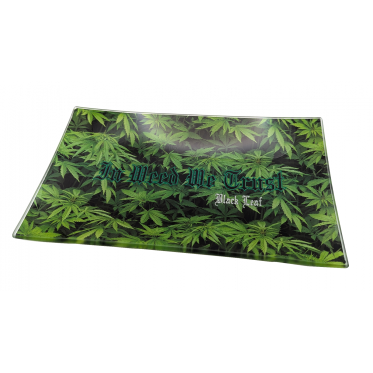 Glas Tablett von Black Leaf® | 255mm x 155mm | Blätter Motiv